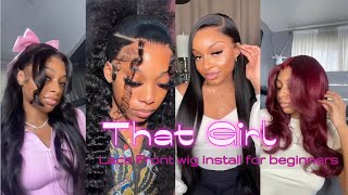 THAT GIRL 🎀LACE FRONT WIG INSTALL ✂️💇‍♀️ FOR BEGINNERS 🤗💕COMPILATION🫧💕 ✨ [upl. by Esinaj]