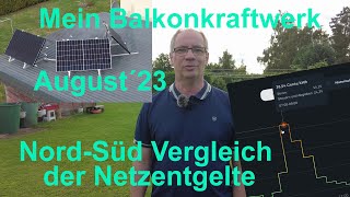 Balkonkraftwerk  Ertrag Eigenverbrauch August 2023 und Vergleich Netzentgeld Nord gegen Süd [upl. by Conway]