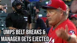 Umpire ejects manager while fixing his broken belt a breakdown [upl. by Karine]