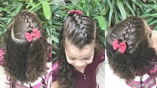 Penteado infantil SEMI PRESO com TRANÇA EMBUTIDA para cabelo cacheado [upl. by Ehr]