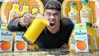 ORANGEIEST DRINK IN THE WORLD CHALLENGE EXTREMELY DANGEROUS 99 PULP ORANGE JUICE [upl. by Charla]