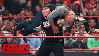 Brock Lesnar attacks new Universal Champion Goldberg Raw March 6 2017 [upl. by Harelda1]