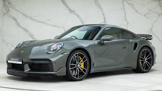 2022 Porsche 911 992 Turbo S  Aventurine Green  Walkaround amp Interior amp Revs [upl. by Llerdnad]