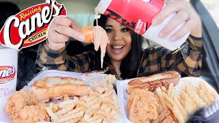 FIRST TIME TRYING RAISING CANES MUKBANG Chicken Tenders and Fries with a HUGE CUP OF SAUCE [upl. by Aay535]