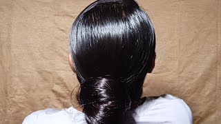 oiled hair bun style  oiled hair sleek bun selfhairstyle [upl. by Ransom277]