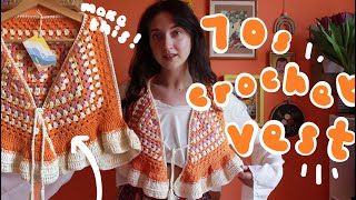 70s Crochet Granny Square Vest  FULL Tutorial  ✿ [upl. by Artemisa915]