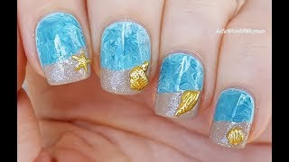 BEACH NAIL ART By Dry MARBLE Technique [upl. by Eiramanit]