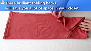 How to Fold a TShirt SpaceSaving Brilliant Home Hacks [upl. by Melodie]