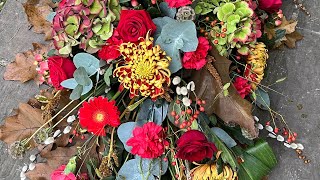 Watch as we create an autumn inspired coffin spray for a funeral flowers funeralarrangements [upl. by Nwahsram]