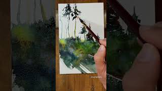 A fun way to paint evergreens 🌲🌲🌲✨ watercolorpainting painting watercolor [upl. by Adialeda567]