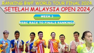 Ranking BWF World Tour Final 2024 │ Setelah Malaysia Open 2024 │ [upl. by Enamart]