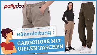 Nähanleitung für sportliche Cargohose mit Klappentaschen Passe FakeSchlitz amp Gummibund 🤩 [upl. by Gennifer]