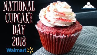 NATIONAL CUPCAKE DAY 2018  WalMart® Marketside Red Velvet Cupcake Review [upl. by Odnanref]