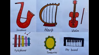 Learn how to draw musical instrumentsEasy Drawing musical instruments saxophoneviolinxylophone [upl. by Hy]