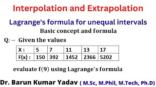 Lagranges interpolation formula  Interpolation with unequal intervals  part 1 [upl. by Icnan]