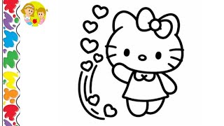 hellokitty drawing🐱🐈🌈❤️💛❤️stepbystep hellokittydrawing colouring easydrawingkidarthowto draw [upl. by Enoyrt]