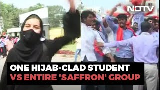 Video Student Heckled In Karnataka College In Hijab vs Saffron Scarves [upl. by Enahc719]