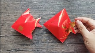 How to make fish decorations for Chinese New year Using Red Packet  Ang pow [upl. by Siloum]