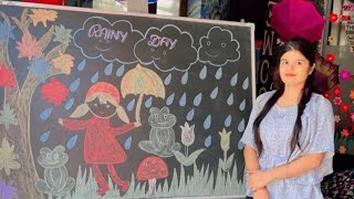 Blackboard decoration ideas for School rainyday video blackboard design [upl. by Bendix948]