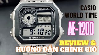 Review amp Hướng dẫn Chỉnh Giờ Đồng hồ CASIO AE1200 [upl. by Cullin268]