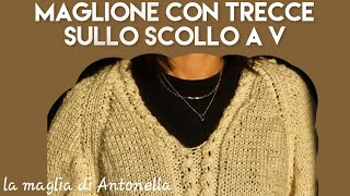 maglione con scollo a V con le trecce [upl. by Dlaregztif]