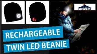 Portwest Warm Winter LED Light Beanie with USB Charging B028  Rechargeable Twin LED Beanie [upl. by Rilda]