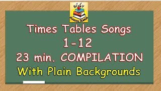 Times Tables Songs 112 for Kids w Plain Backgrounds  23 Min COMPILATION  Silly School Songs [upl. by Lerad]