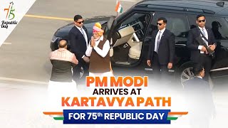 PM Modi arrives at Kartavya Path for 75th Republic Day [upl. by Dorahs658]