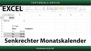 Dynamischer senkrechter Monatskalender in Excel  Download [upl. by Gardell]