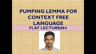 Pumping Lemma for Context Free Languages LEC64 [upl. by Ethyl]