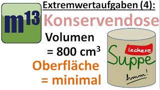 Extremwertaufgaben 4 Zylinder mit minimaler Oberfläche bei gegebenem Volumen [upl. by Nered935]