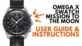 Swatch Omega Moonwatch User Guide amp Instructions  Use and Reset Chronograph Set Time Tachymeter [upl. by Reyaht62]