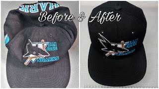 Vintage San Jose sharks blockheads snapback cap restoration cement removal [upl. by Notyep]