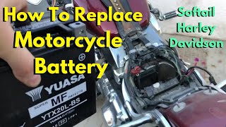 How to Remove and Replace Motorcycle Battery on Softail Harley Davidson [upl. by Atnohsal]