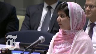 Malala Yousafzai UN Speech Girl Shot in Attack by Taliban Gives Address  The New York Times [upl. by Acinok]