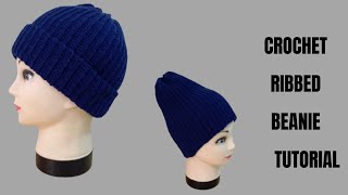 Easy crochet ribbed beanieknit like crochet beanie [upl. by Ydroj]