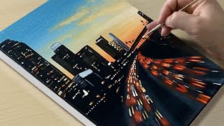 Cityscape Painting  Acrylic Painting for Beginners [upl. by Bolan]