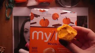 ASMR Eating Pumpkin Spice Mochi Ice Cream [upl. by Vinson]