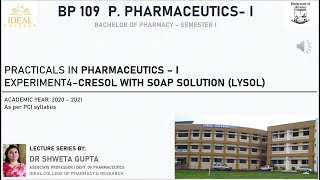 Preparation of Cresol with soap solution Lysol Video  Dr Shweta Gupta [upl. by Brocky72]