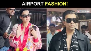 Airport Fashion Nora Fatehis headturning gym shorts look Karan Johar spotted at Mumbai airport [upl. by Esta]