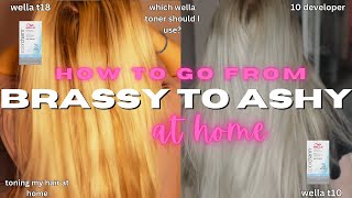 From BRASSY to ASH BLONDE at home  Mixing WELLA toners  DIY Toning your hair at home [upl. by Malcah]