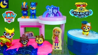 Slime Bath Time with Paw Patrol Mighty Pups Charged Up Toys Kittens Katie Stories for Kids Videos [upl. by Hammer476]