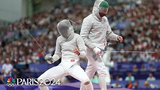 US upset by Iran in stunning mens team sabre elimination  Paris Olympics  NBC Sports [upl. by Aicinat795]