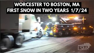 010724 Worcester to Boston MAFirst snow in two years accidents plows [upl. by Enetsirk]