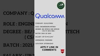 Qualcomm Recruitment 2023  Engineering Intern qualcomm  latest job updates  daily job updates [upl. by Silvano]