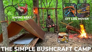 Solo Overnight Building a Bushcraft Camp With Furniture In the Woods and DIY Bacon and Egg McMuffins [upl. by Corvin]