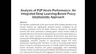 Analysis of P2P Hosts Performance An Integrated Deep Learning Based Fuzzy Intuitionistic Approach [upl. by Kcirdes]