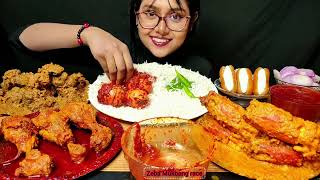 Eating Chicken Curry Kaleji Eggs Curry Prawns Masala Rice Saladasmrsounds mukbang indianfood [upl. by Torto]