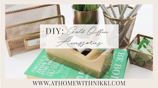 DIY GOLD OFFICE ACCESSORIES  HOW TO ORGANIZE YOUR OFFICE [upl. by Sonitnatsnok]