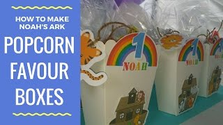 How to make Noahs Ark party popcorn favour boxes DIY at home [upl. by Atikram380]